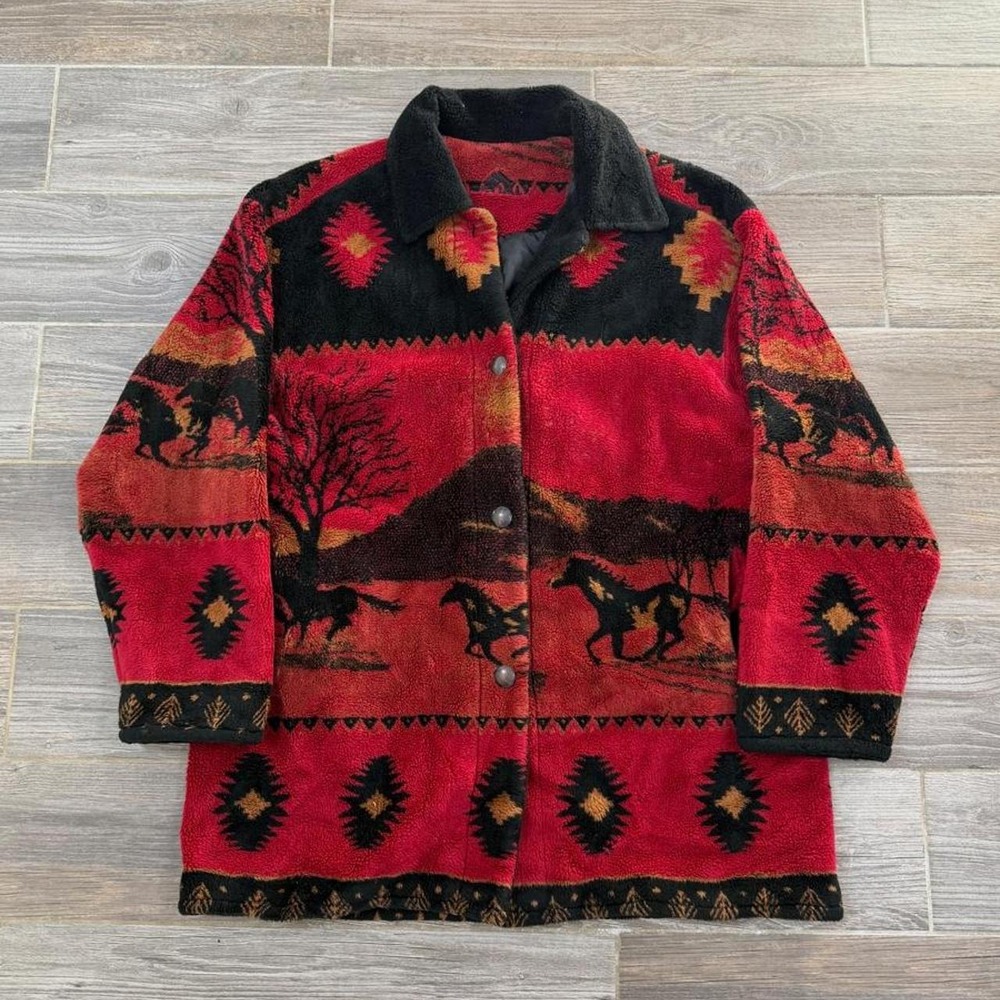 90s Western Aztec Sherpa Fleece jacket size M/L